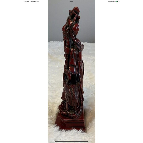 Chinese God Of Longevity Prosperity Carved Resin 10” Tall - Vintage New In Box - Picture 5 of 12